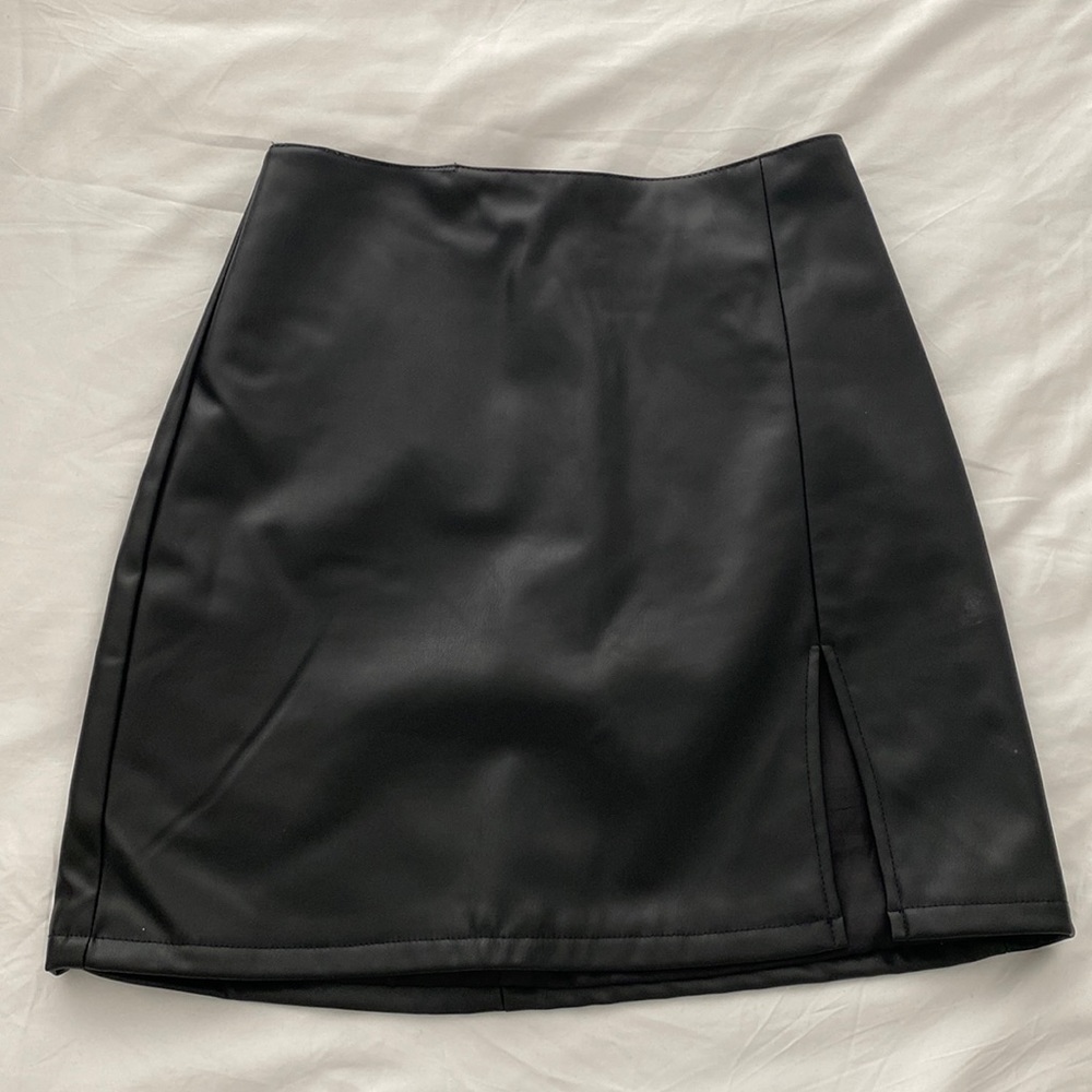 Faux Leather Skirt with Slit